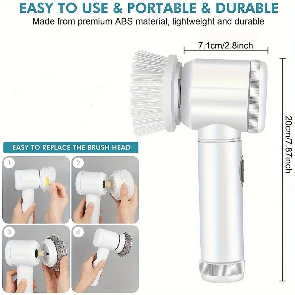 5 in 1 Electric Cleaning Brush Portable USB Charging Kitchen Bathroom Cleaning Brush